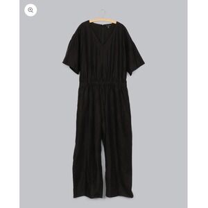 Eileen Fisher Black Short Sleeve Elastic Waist‎ Jumpsuit Women's 2X Linen Blend